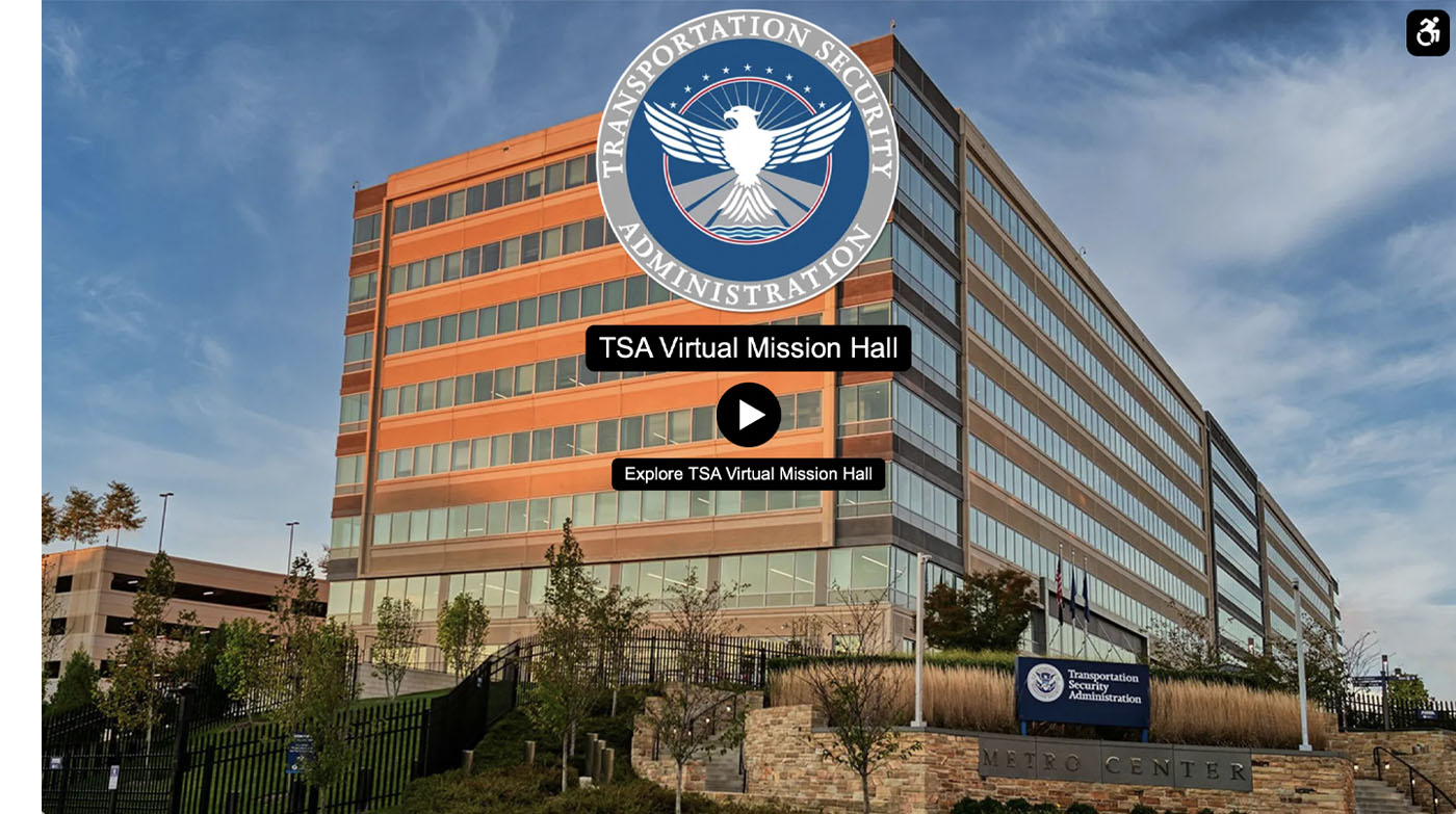 Screenshot of a virtual tour for Mission Hall at TSA Headquarters.