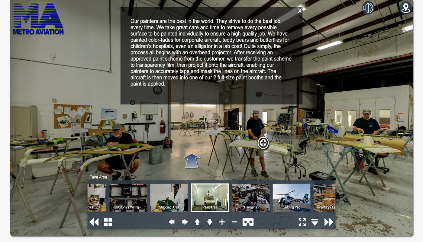 Screenshot of a virtual tour of Metro Aviation.