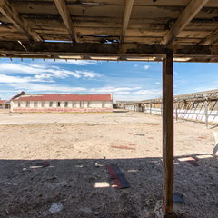 Covered porch looking across the Rio Vista campus