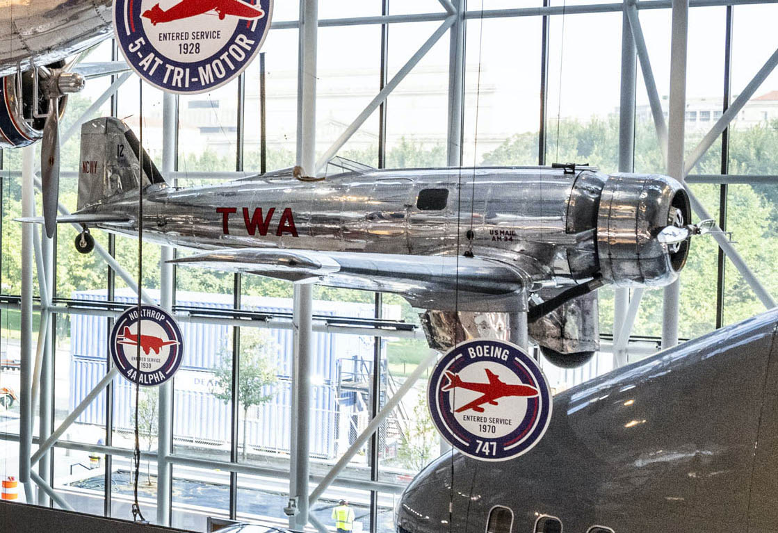 Low-wing all-metal monoplane marked TWA and U.S. Mail AM34, with registration NC11Y.